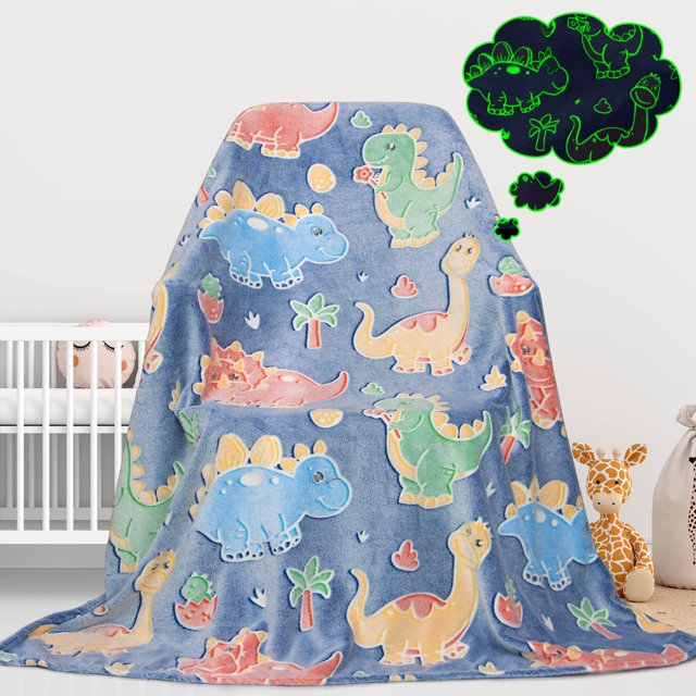 Manta Gdindff Dindff con diseño de dinosaurio que brilla en la oscuridad, 50 x 60 cm, para niños