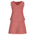 thumbnail image 6 of Cotton Linen Short Sets for Women 2 Piece Summer Vacation Outfits Sleeveless V Neck Tank Tops & Beach Shorts Lounge Set L, 6 of 7