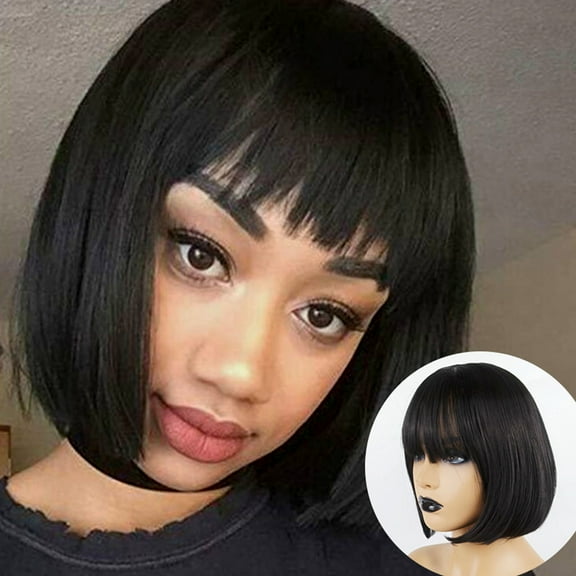 WXLCISI Human Hair Wigs Straight Black Hair Medium Length Hairpiece for Women 13.7 Inch for Daily Party Replacement, Black