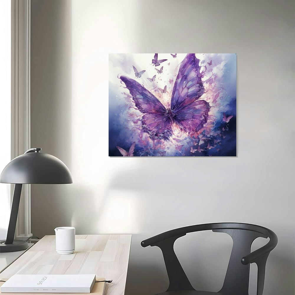 COMIO Butterfly Wall Art Prints,Poster with Purple Butterfly,Colorful Butterfly Wall Art Canvas Poster for Girls Bedroom Nursery Home Decor,Gift.(Unframed).