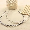 thumbnail image 2 of Grofry Headband Korean Fashion Rhinestone Faux Pearl Wave Pattern Hairpin Hair Band Headband, 2 of 8