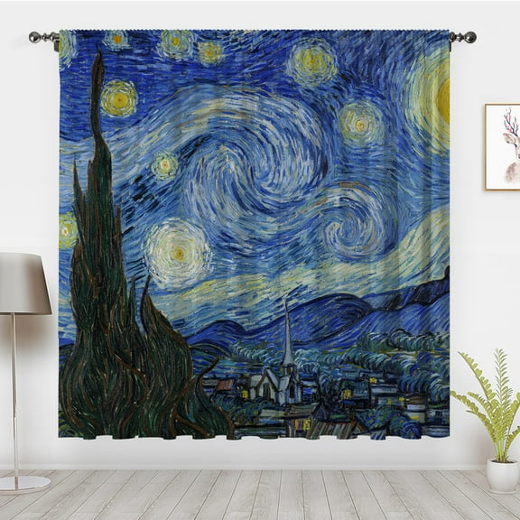 Starry Night Curtains Vincent Van Gogh Starry Night Curtains Over the Rhone 1 Curtain Bedroom Blackout Curtains (Rod Bag)