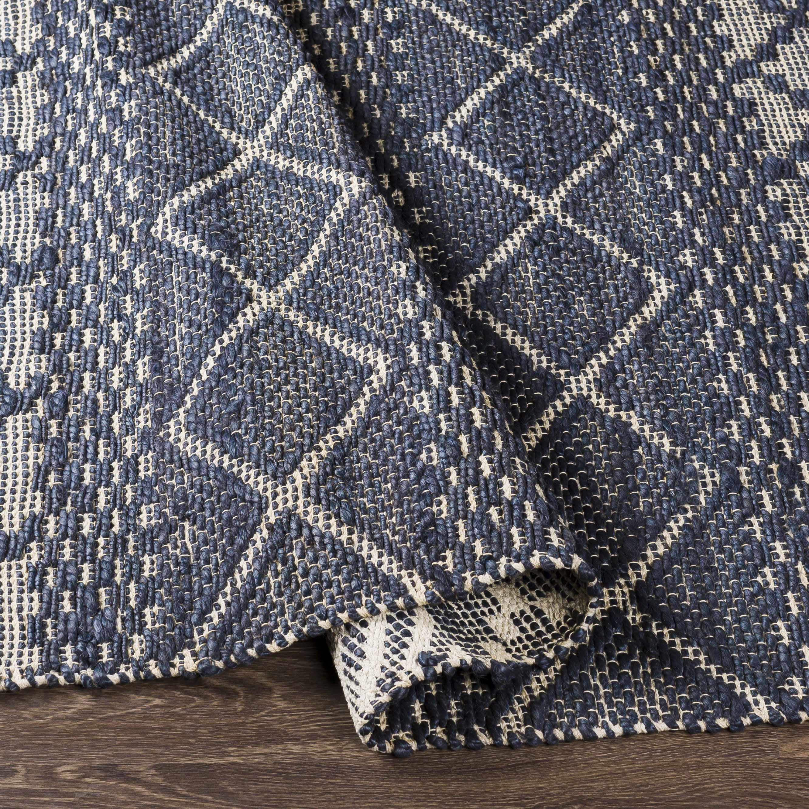 Hauteloom Bunclody Jute Living Room, Bedroom Area Rug - Bohemian, Transitional - Navy, Peach - 5' x 7'6"