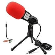 PC Microphone with Stand for PC and Smartphone,3.5MM Plug and Play Omnidirectional Mic for Gaming,YouTube Video,Recording Podcast