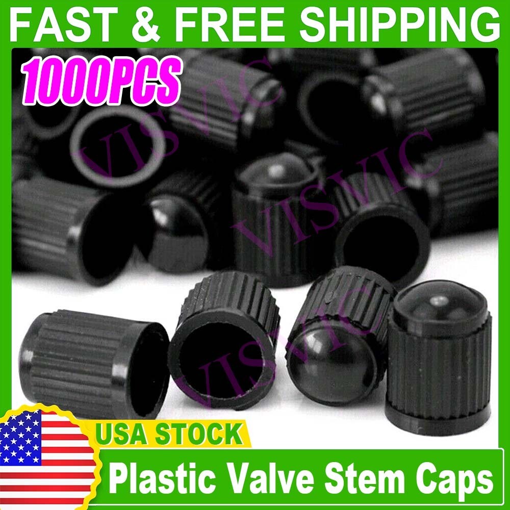 1000pcs BLACK PLASTIC TIRE VALVE STEM CAPS Universal, Fits on all Vehicles