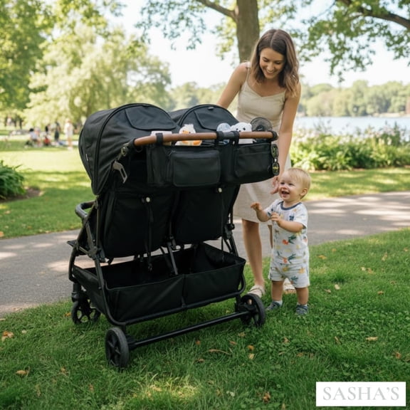 Stroller Organizer for Zoe Twin Double Stroller with Insulated Cup Holders and Zippered Pockets