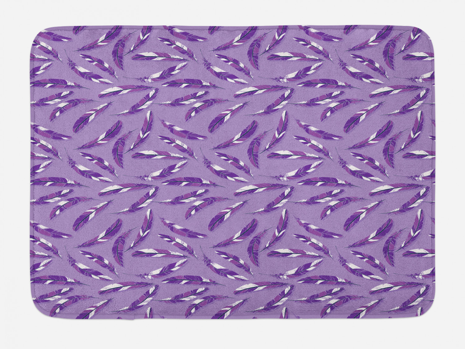 Dark Purple Bath Mat, Delicate Feathers Interpretation on Plain