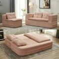 thumbnail image 3 of TesNus Sectional Sofa Bed 80", Plush Corduroy Fabric, Foam Filled, with Chaise Lounge and Convertible Blanket, Pink, for Living Room Bedroom, 3 of 9