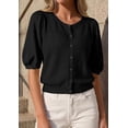thumbnail image 3 of PRETTYGARDEN Puff Short Sleeve Cardigans for Women Lightweight Summer Shirts Button Up Knit Sweater Tops Spring Clothes, 3 of 10