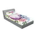 thumbnail image 2 of Ambesonne Colorful Fitted Sheet & Pillow Sham Set, Abstract Skull Flowers, Twin, Multicolor, 2 of 2