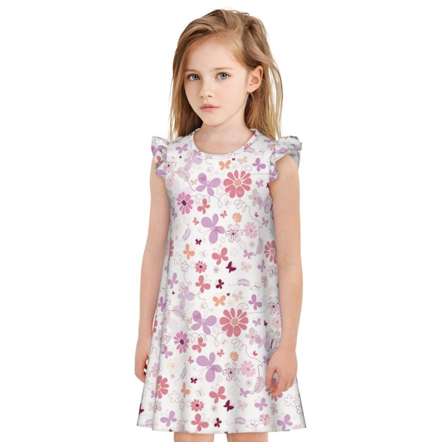 Balery Retro Floral Camisón de princesa para niñas, pijama de algodón con mangas abullonadas, suave y bonito.-XX-Large