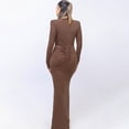 thumbnail image 3 of Vestido largo UEHCNFU para mujer, cuello en V profundo, ajustado fruncido, caqui, 3 of 6