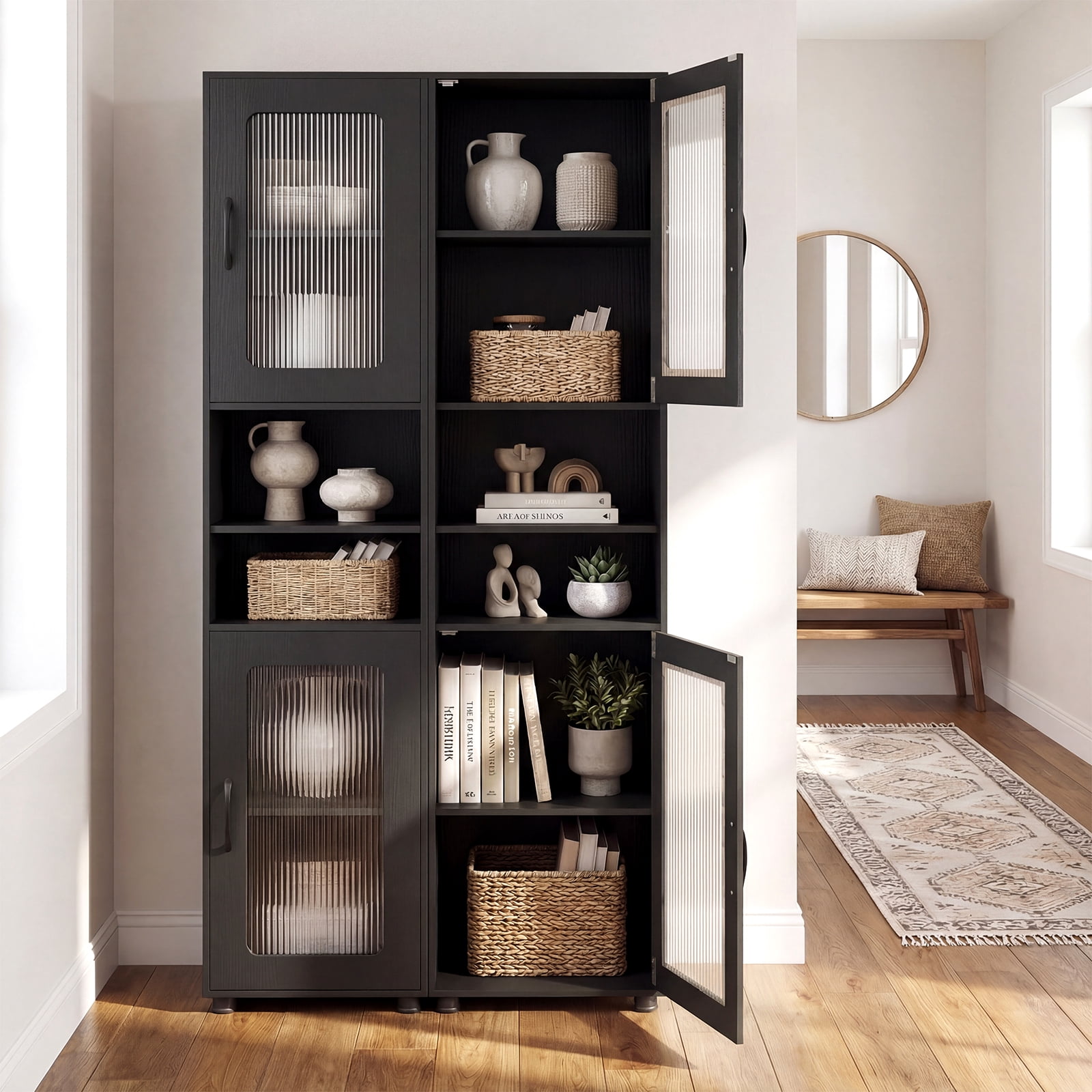 Giantex Tall Bathroom Storage Cabinet, Freestanding Storage Organizer w/Adjustable Shelf for Small Spaces, Black