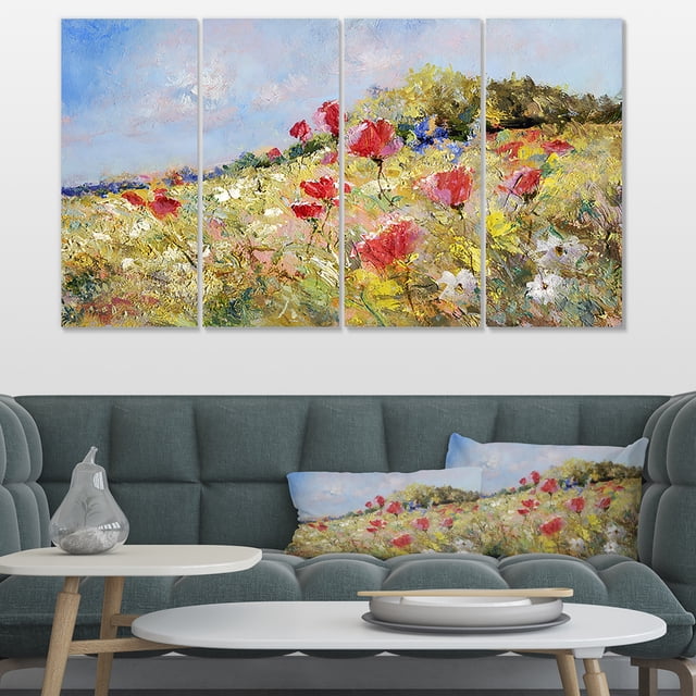 Coquelicots Peints sur Prairie d'Été - Grande Toile Paysage