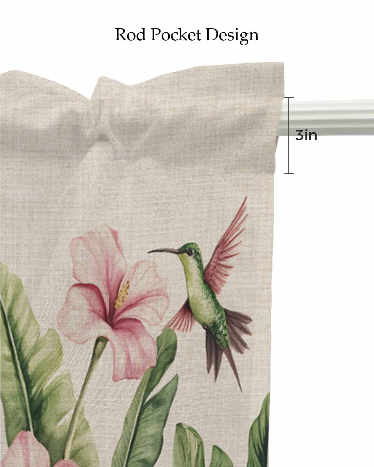 Summer Flowers Kitchen Valances for Windows Farmhouse Linen Window Valance Curtain for Living Room Window Treatment Retro Country Tropical Palm Leaves Birds Valance Rod Pocket Topper, 54 x 18 Inch