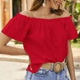 thumbnail image 3 of Blusa Informal de Verano para Mujer Blusas con Hombros Descubiertos Blusa de Manga Corta con Volantes Camisas de Verano ANGGREK Otros, 3 of 6
