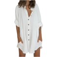 thumbnail image 1 of CHOK Robes en Liquidation pour Femmes Grande Taille Robe Chemise Ample en Coton Lin Col Rabattu, 1 of 9