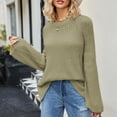 thumbnail image 4 of QIPOPIQ Womens Sweaters Clearance Drop Shoulder Sweater Solid Round Neck Fashion Knitwear Loose Pullover Sweater Knitwear Coffee M, 4 of 6