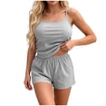 thumbnail image 2 of PRINxy Women's Solid Crew Neck Cami Pajama Set Sleeveless Top + Shorts Minimalist Daily Ladies Loungewear Gray M, 2 of 5