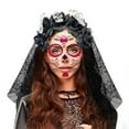 thumbnail image 4 of HHBEAUTY Mexican Day of the Dead Veil Headband Floral Crown Rose Flower Dead Skull Headpiece For Halloween Masquerade Party, 4 of 6