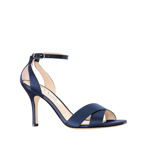NINA Womens Navy Crisscross Straps Ankle Strap Padded Venus Round Toe Stiletto Buckle Dress Sandals 8.5 M