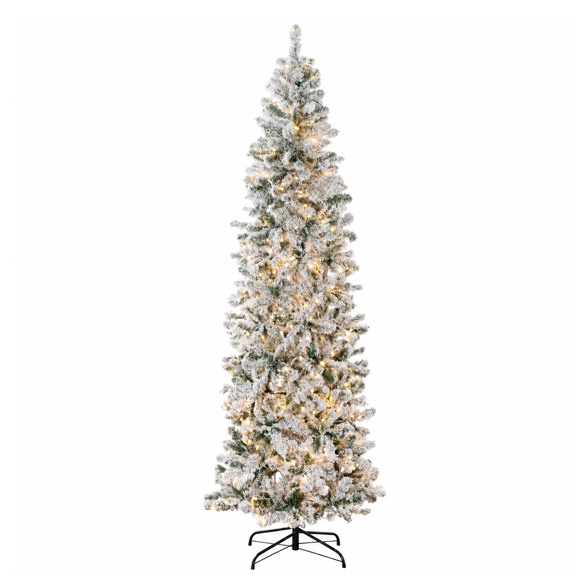 Best Choice Products 6ft Artificial Pencil Christmas Tree w/ Twinkling Lights, Flocked Pre-Lit Pine, 250 Lights