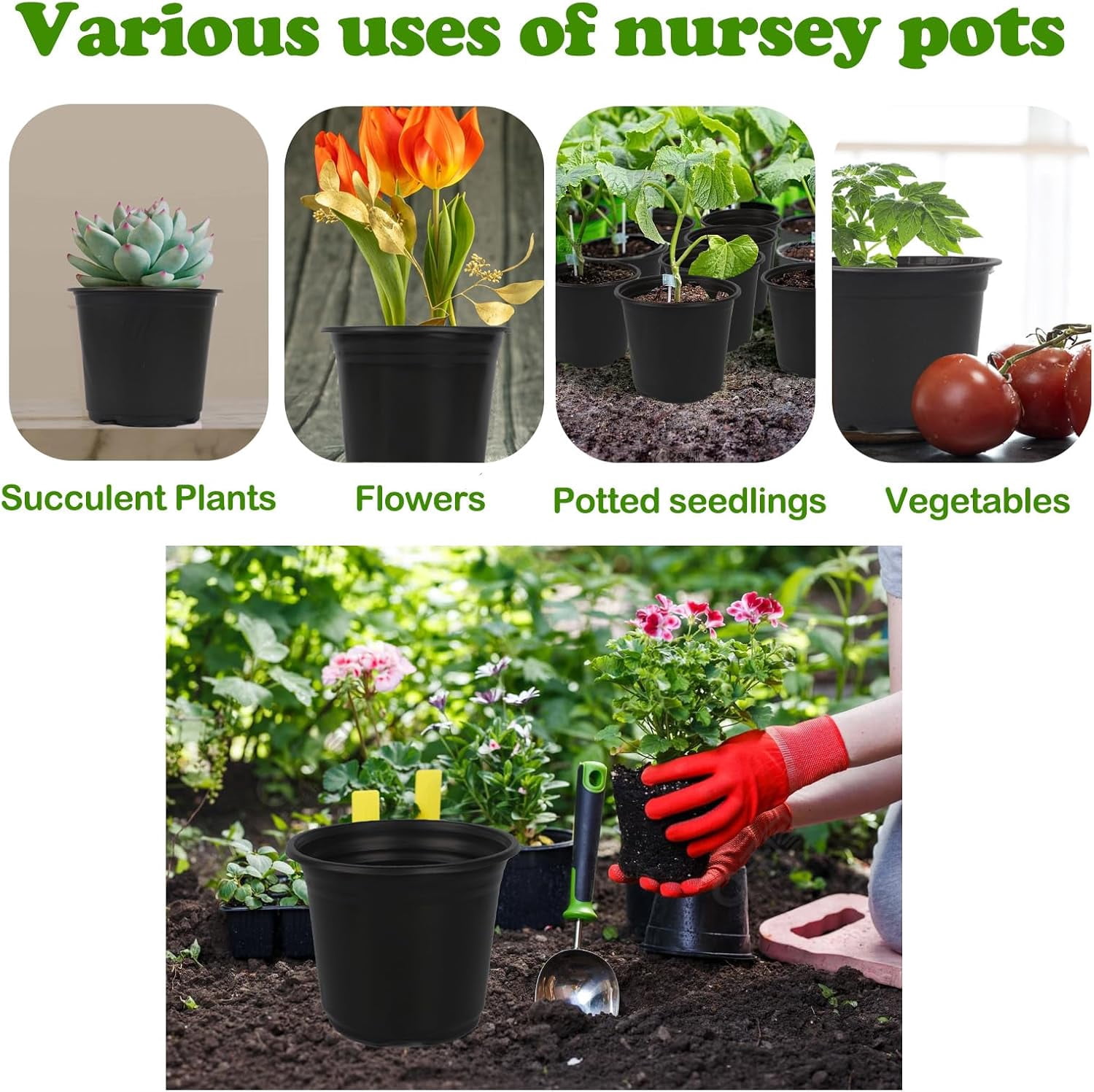 CozyNF 100 Packs Nursery Pots,3 Inches Plastic Nursery Pots for Plants with Drainage Holes, Seed Starting Garden Pots of Flower Plant Container for Succulents, Cuttings, Transplanting (100, 3 Inch)