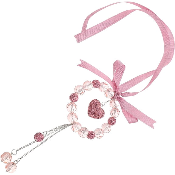 Pink Crystal Heart Bow Rear View Mirror Hanging Pendant - Sparkling Car Interior Decoration with Hook