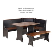 Linon Camden 3-Piece Coastal Corner Breakfast Nook Dining Set with Storage, Black/Walnut