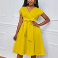 thumbnail image 1 of Jusqu'à 65 % de Réduction! Robes de Mode Été pour Femmes 2024 Grande Taille Couleur Unie Polyvalente Confort Tempérament Couleur Unie Manches Courtes Col en V Robe, 1 of 8