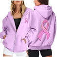 thumbnail image 2 of Breast Cancer Awareness Hoodies for Women Long Sleeve Loose Casual Zip Up Jacket Hooded Sweatshirt with Pockets, 2 of 8