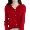 thumbnail image 6 of Stichou 2026 Wool Sweaters Women's Winter Spring Warm Soft Knitted Crew Neck Cardigan Turtleneck Long Sleeves Wine L, 6 of 6