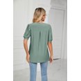 thumbnail image 3 of New Women's Casual V-Neck Solid Color Hollow Puff Sleeve Loose T-Shirt Top, 3 of 3
