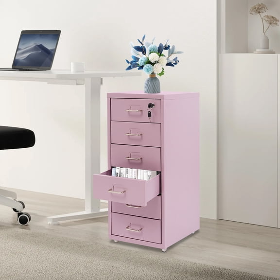 Cream Purple Cold-Rolled Steel 28*41*69cm File Lock Cabinet 6-Storey Drawer Lock Locker Mobile File Storage Cabinet