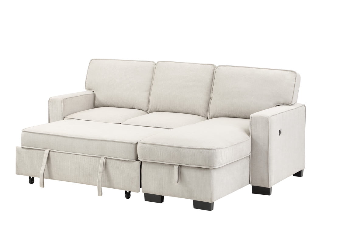 Estelle Beige Fabric Rev. Sleeper Sectional Storage Chaise Cup