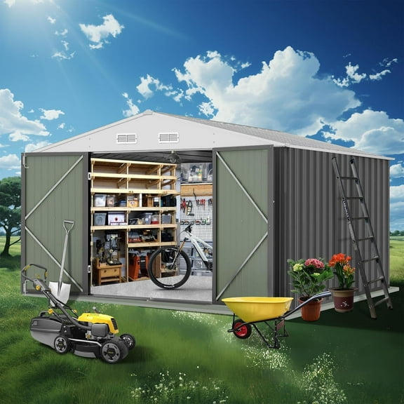 Luku 12x10 Ft Outdoor Storage Shed, Waterproof Garden Tool Shed with Reinforced Frame & Lockable Door