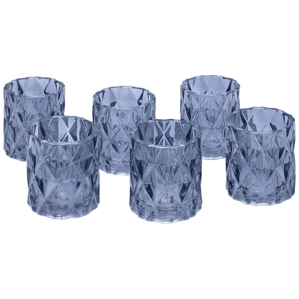 Koyal Wholesale 3" Tall Navy Blue Modern Multifaceted Glass Candle