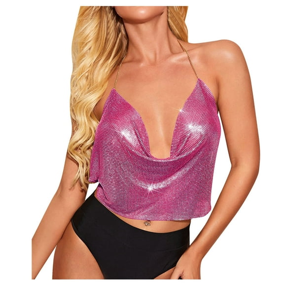 Clearance Sale 2025 Women's fashion metal sling tie strapless crop top, Women's Fashion Sexy Metal Sling Tie Strapless Tube Top Sequins Crop Top, Sequins tube top for party