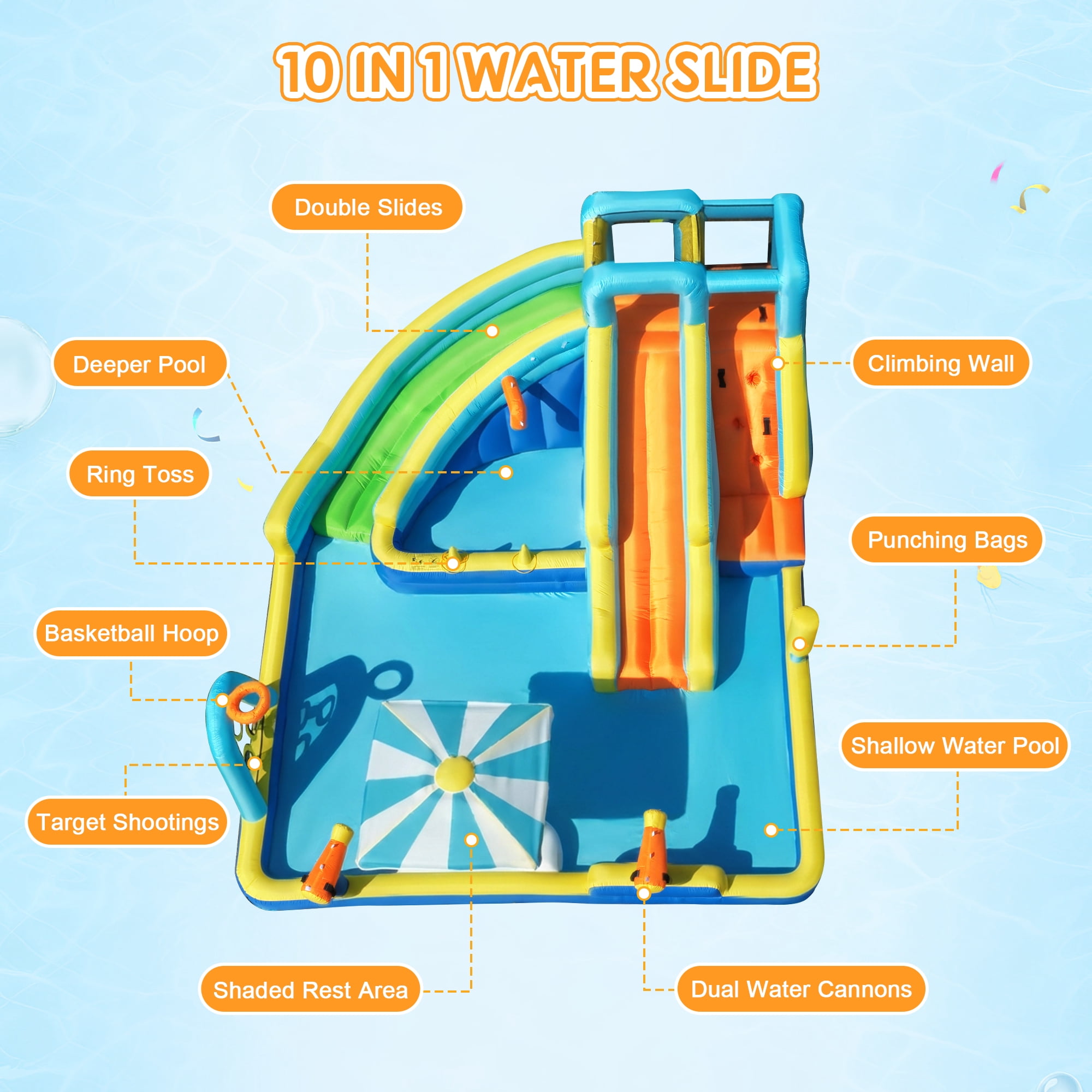 SaveJoy Giant 11-in-1 Inflatable Water Slide Bounce House, 197''x169''x87'', 750W Blower, Summer Water Park for Kids 3-8, Indoor & Outdoor Use