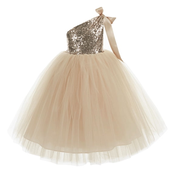 Ekidsbridal One-Shoulder Sequins Tutu Flower Girl Dress Junior Bridesmaid Evening Formal Party Gown 182 2