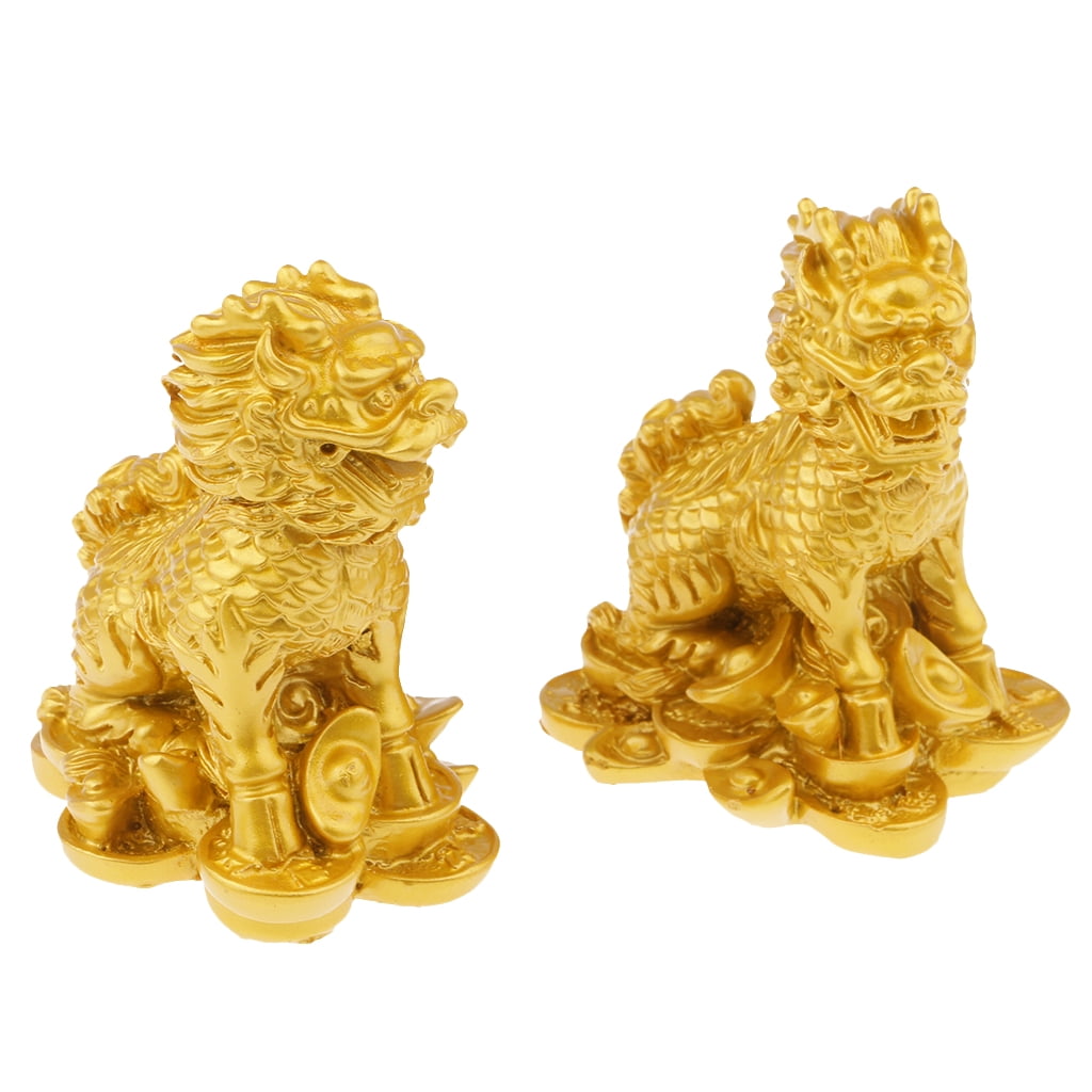 Pair of Lions Chinese Fengshui Ward Off Evil Energy Lions Statues Bronze S 