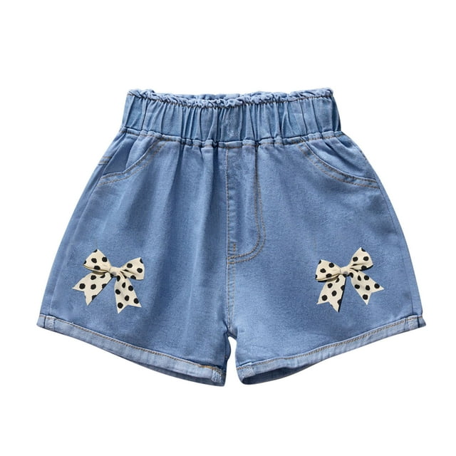 Odeerbi 3-10 Años Niñas Pantalones Cortos Vaqueros de Verano Pantalones Cortos Vaqueros Con Lazo Pantalones Cortos Vaqueros Casuales Con Bolsillos