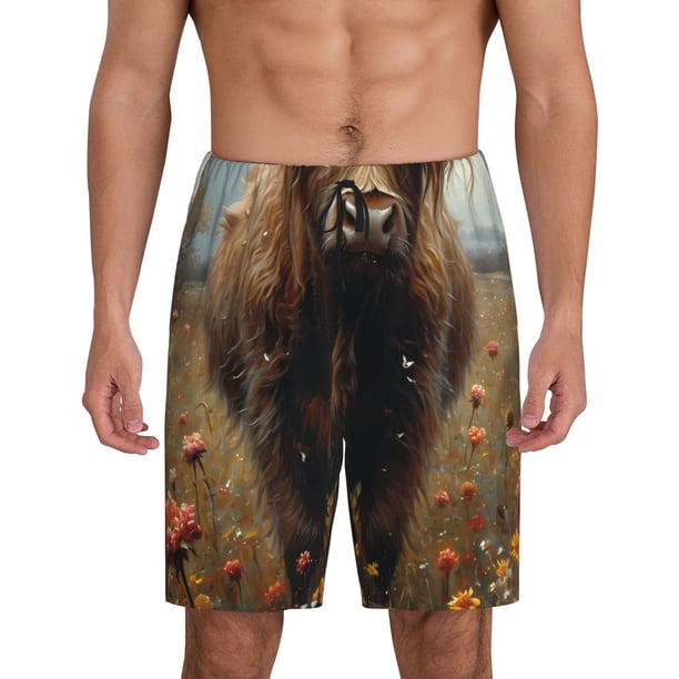 Fotbe Grassland Sunflower Cow Pantalones Cortos de Pijama para Hombre, Ropa de Dormir, Pantalones de Pijama Cortos para Hombre-Small