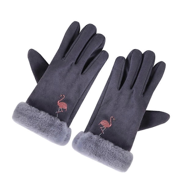 Women Cotton Gloves Touch Screen Compatible For Winter Sports 23x10x0.2cm Grey 1 Pair