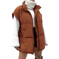 thumbnail image 1 of Chaleco Acolchado Extragrande de Invierno para Mujer, Ligero, con Cuello Alto, Sin Mangas, Acolchado y Bolsillos. Marrón Oscuro XL, 1 of 10