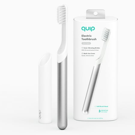 quip Electric Toothbrush, Built-In Timer + Travel Case, Silver Metal
