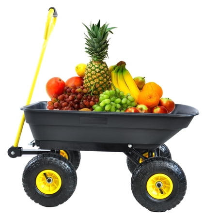 CLEARANCE! Folding car Poly Garden dump truck with steel frame  10 inches. Pneumatic tire  300 lb capacity body 55L black