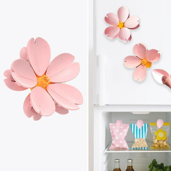 Fridge Magnetic chip clips （5 Bag Clips 1 Magnetic Base）Cute Food Sealing Clips - Cherry Blossom Bag Clips for Snack, Bread & Pet Food Storage, Fridge Organizer & Kitchen Decor Gift