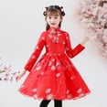 thumbnail image 5 of EnJoCho Toddler Girls Round Neck Long Sleeve Spring Autumn Butterfly Print Dress Chunjie Girls Traditional New Year Sundress, 5 of 6