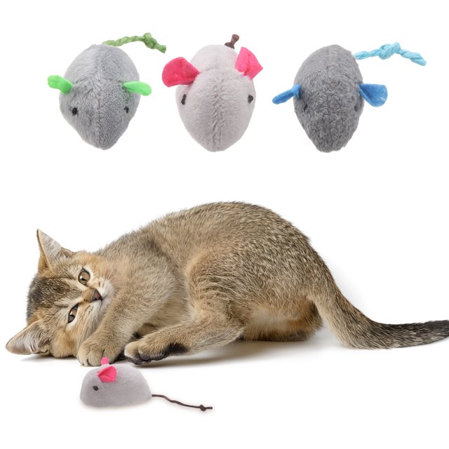 Uxcell Bite Resistant Catnip Playing, Durable and Interesting, Simulated Mouse Cat Teeth Chew Playing Catnip Filled (Colorful, 3 Pcs), Intended for Bedroom / Balcony (11 x 2.5cm)